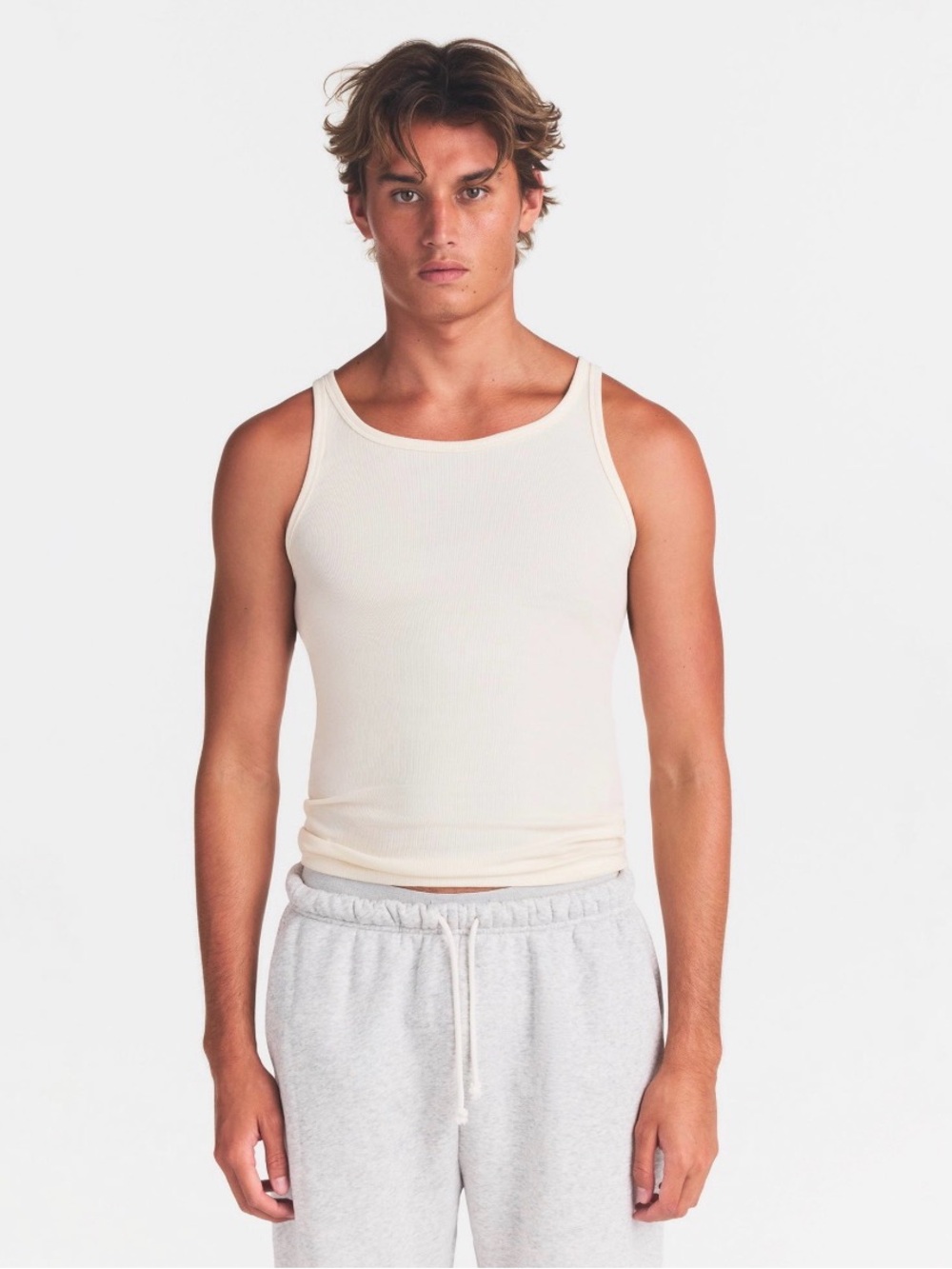 SKIMS Cotton Rib Tank Top Scoop Neck Ivory Cream Size Large